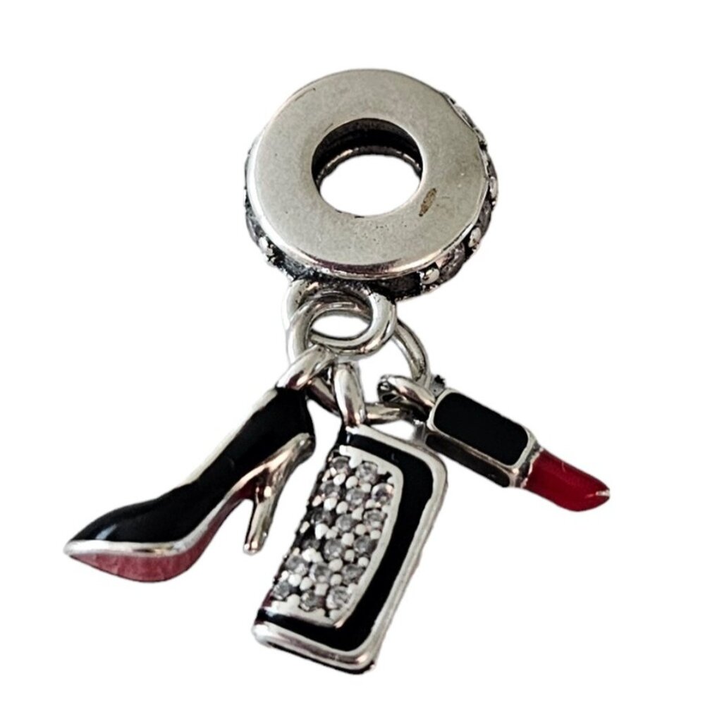 Sterling Silver Lipstick Shoe Bag Dangle Bead Charm L76